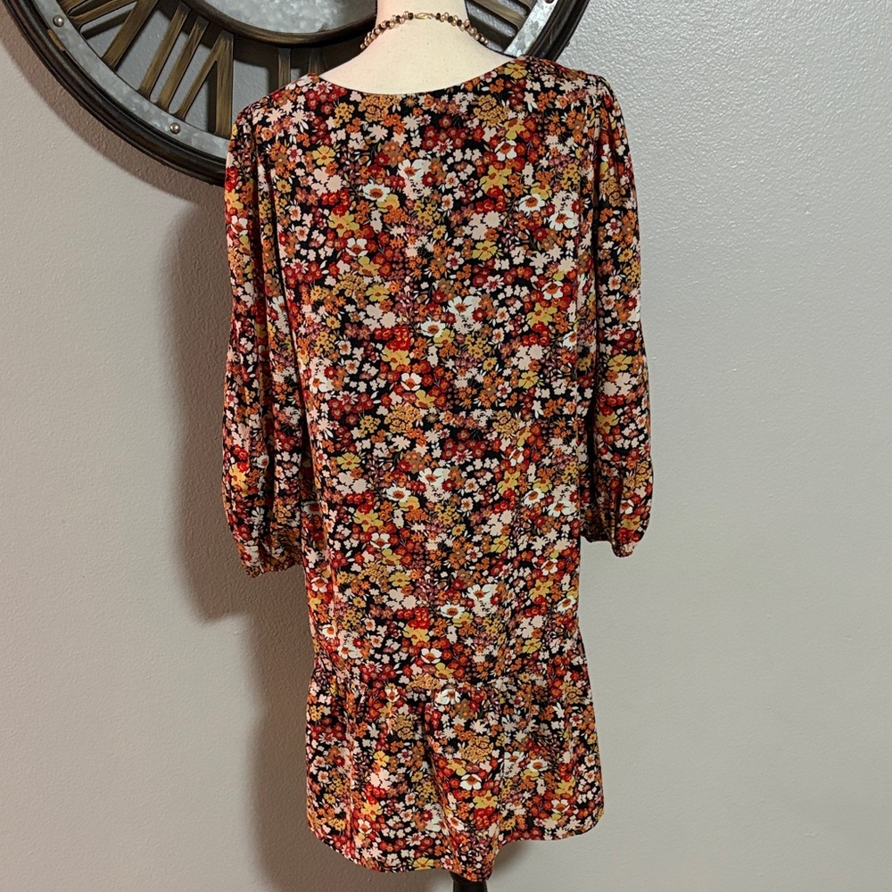 Floral Square-Neck Mini Dress - Rust Multi - Picture 5 of 7
